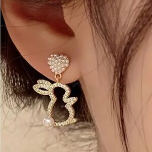 Elegant Gold and Pearl Bunny Earrings